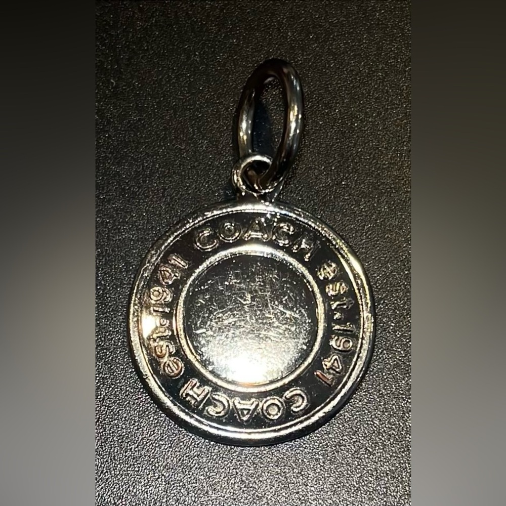 Authentic coach dangling tag charm silvertone